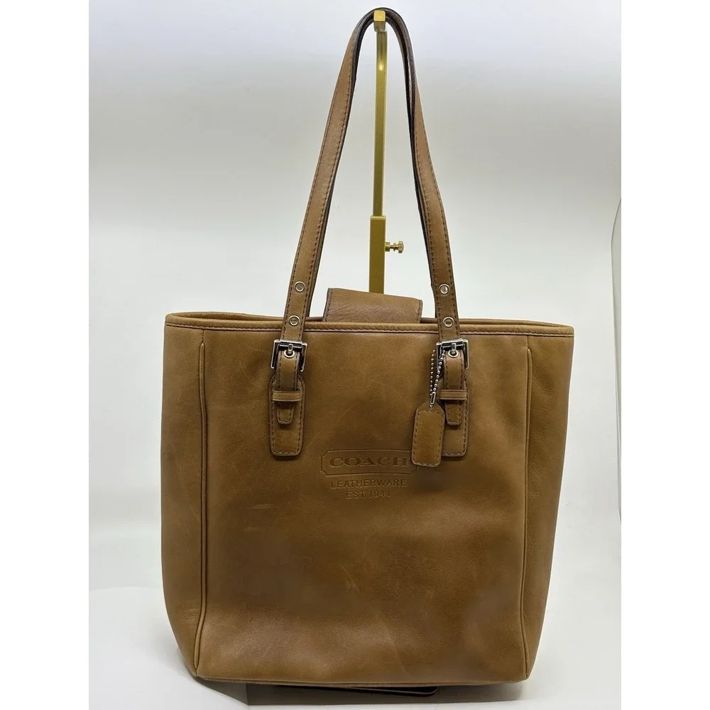COACH 7599 Tote Bag  Leather Grained Tan Leather  Brown Read*